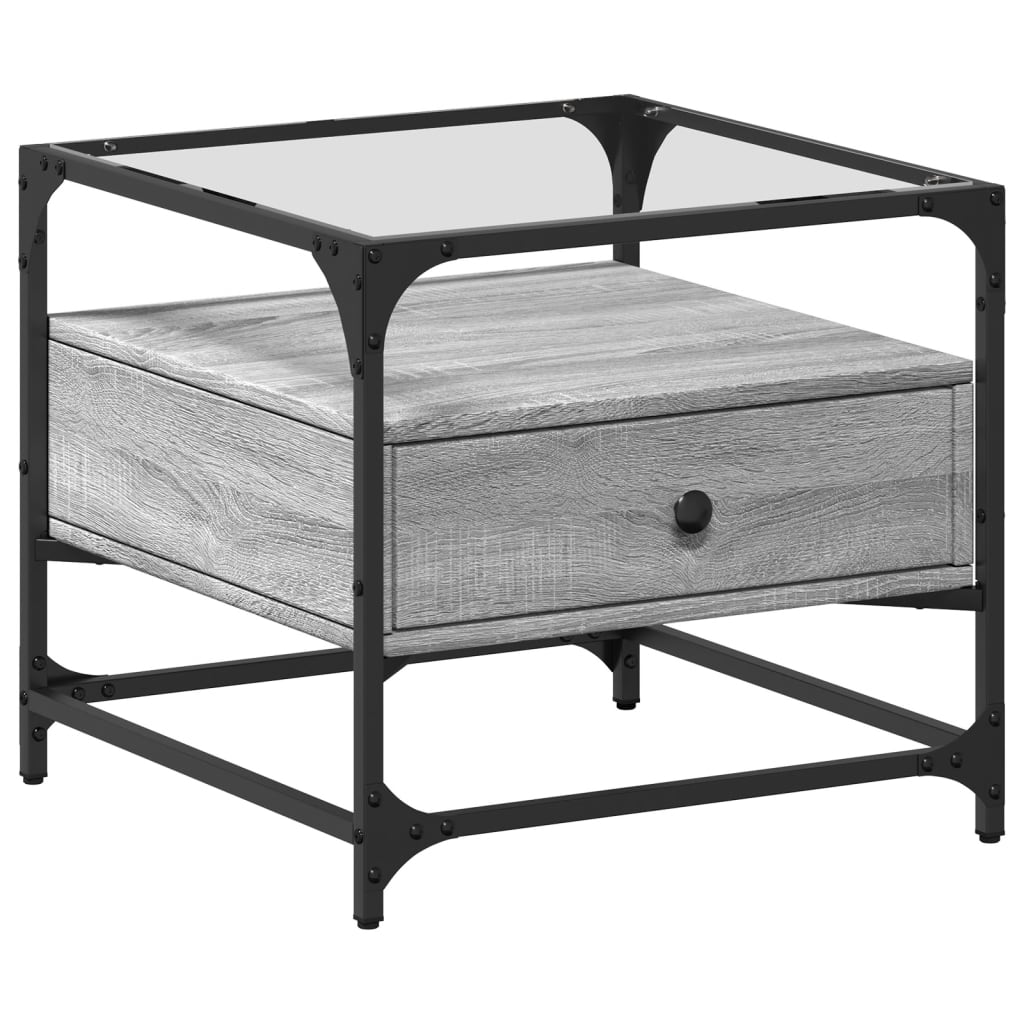 Table basse avec dessus en verre sonoma gris 50x50x45 acier - Tables basses