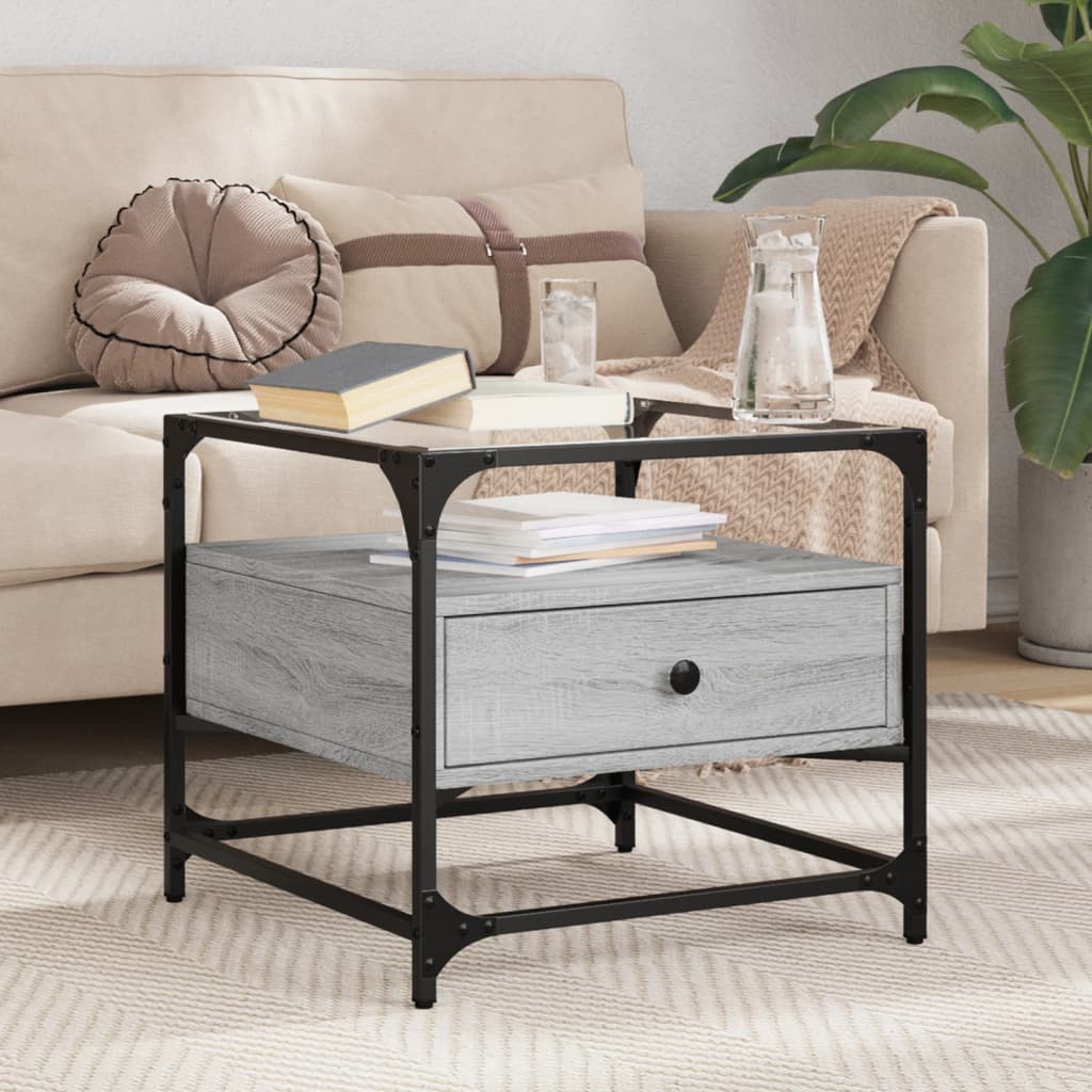 Table basse avec dessus en verre sonoma gris 50x50x45 acier - Tables basses
