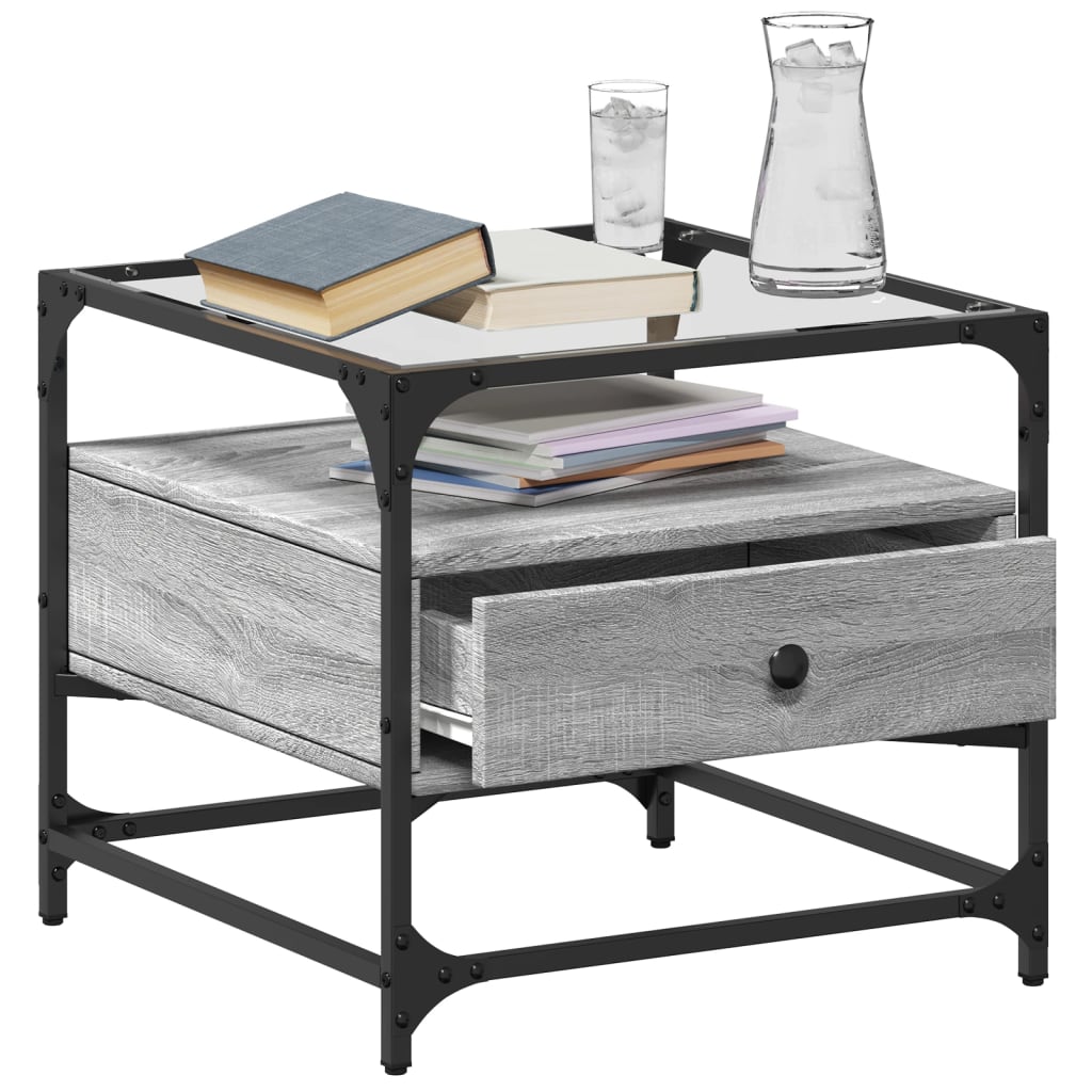 Table basse avec dessus en verre sonoma gris 50x50x45 acier - Tables basses