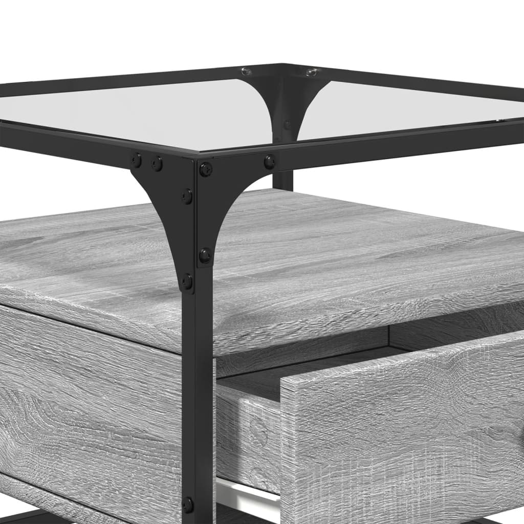 Table basse avec dessus en verre sonoma gris 50x50x45 acier - Tables basses