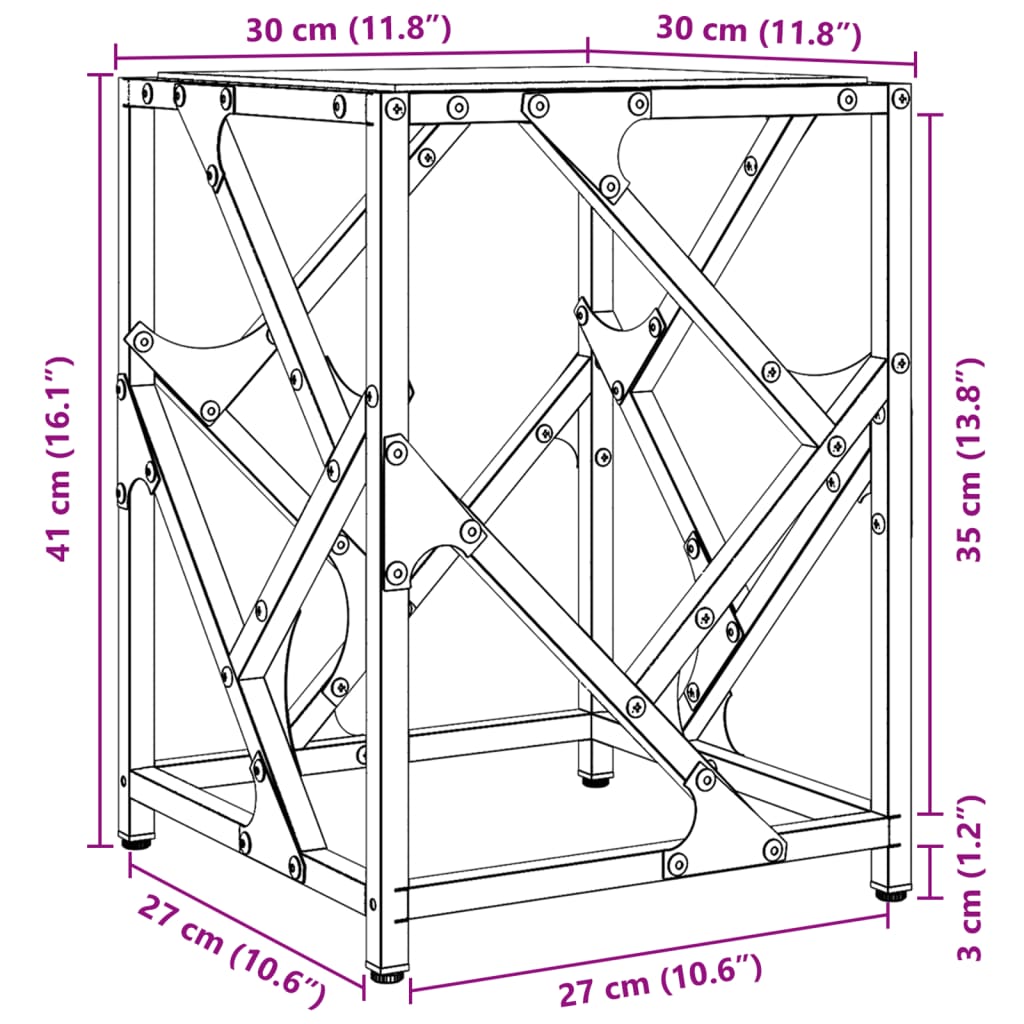 Table basse avec dessus en verre transparent 30x30x41 cm acier - Tables basses