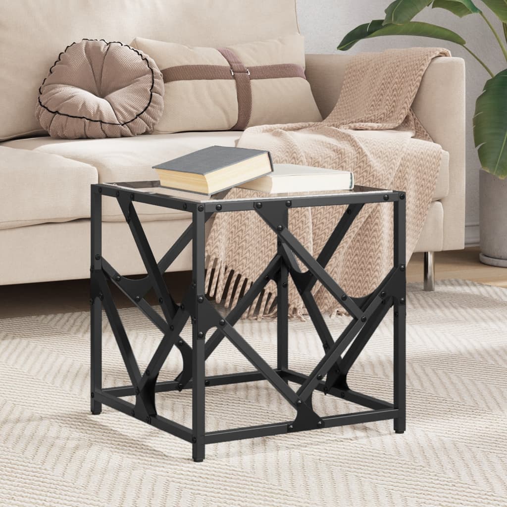 Table basse avec dessus en verre transparent 40x40x41 cm acier - Tables basses