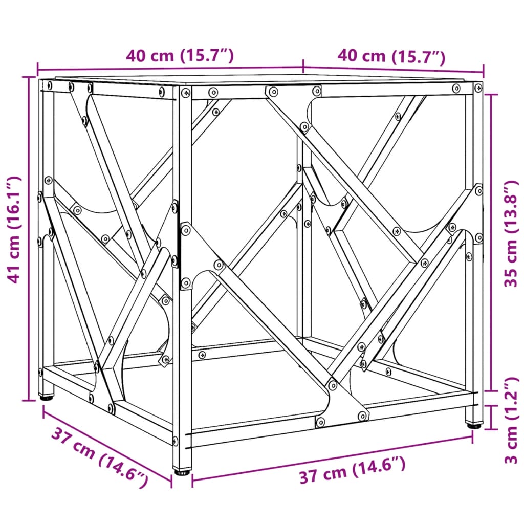 Table basse avec dessus en verre transparent 40x40x41 cm acier - Tables basses