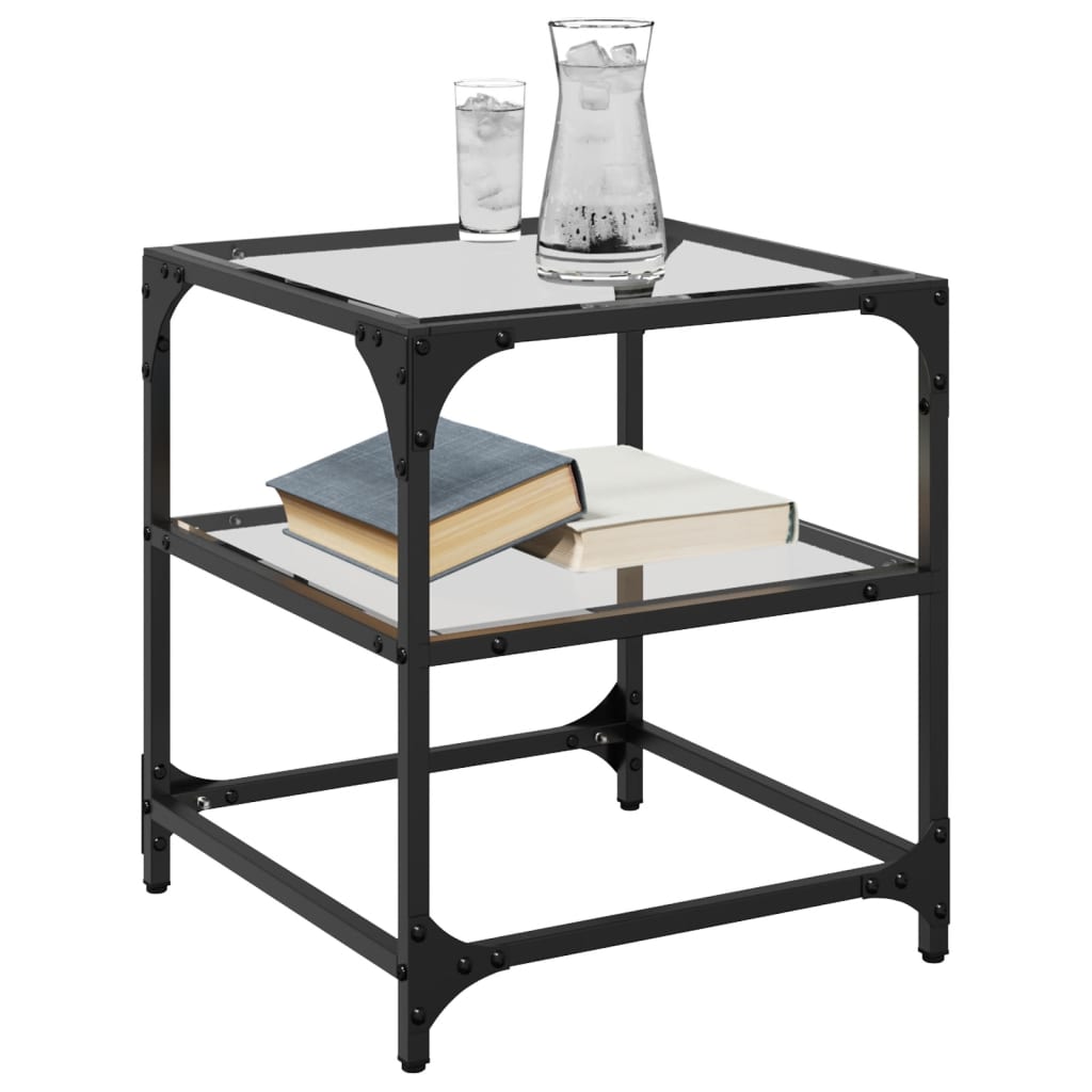 Table basse avec dessus en verre transparent 40x40x45 cm acier - Tables basses