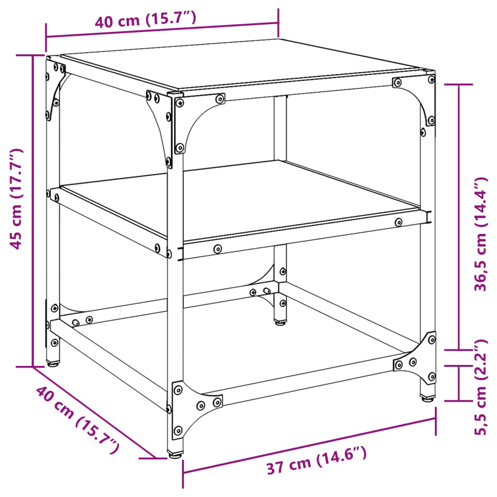Table basse avec dessus en verre transparent 40x40x45 cm acier - Tables basses