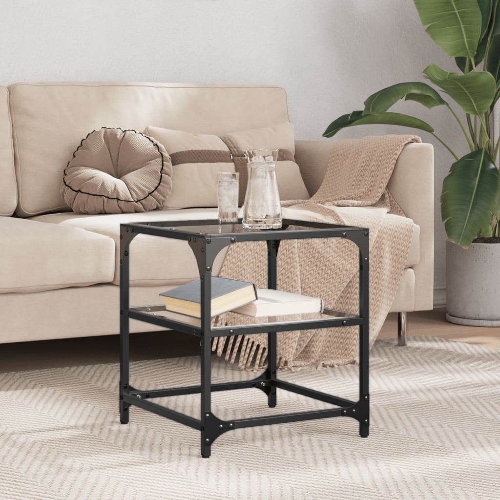 Table basse avec dessus en verre transparent 40x40x45 cm acier - Tables basses