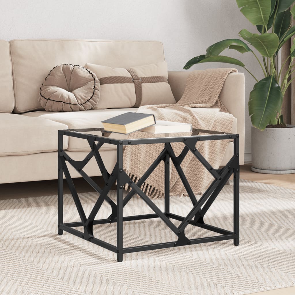 Table basse avec dessus en verre transparent 50x50x41 cm acier - Tables basses