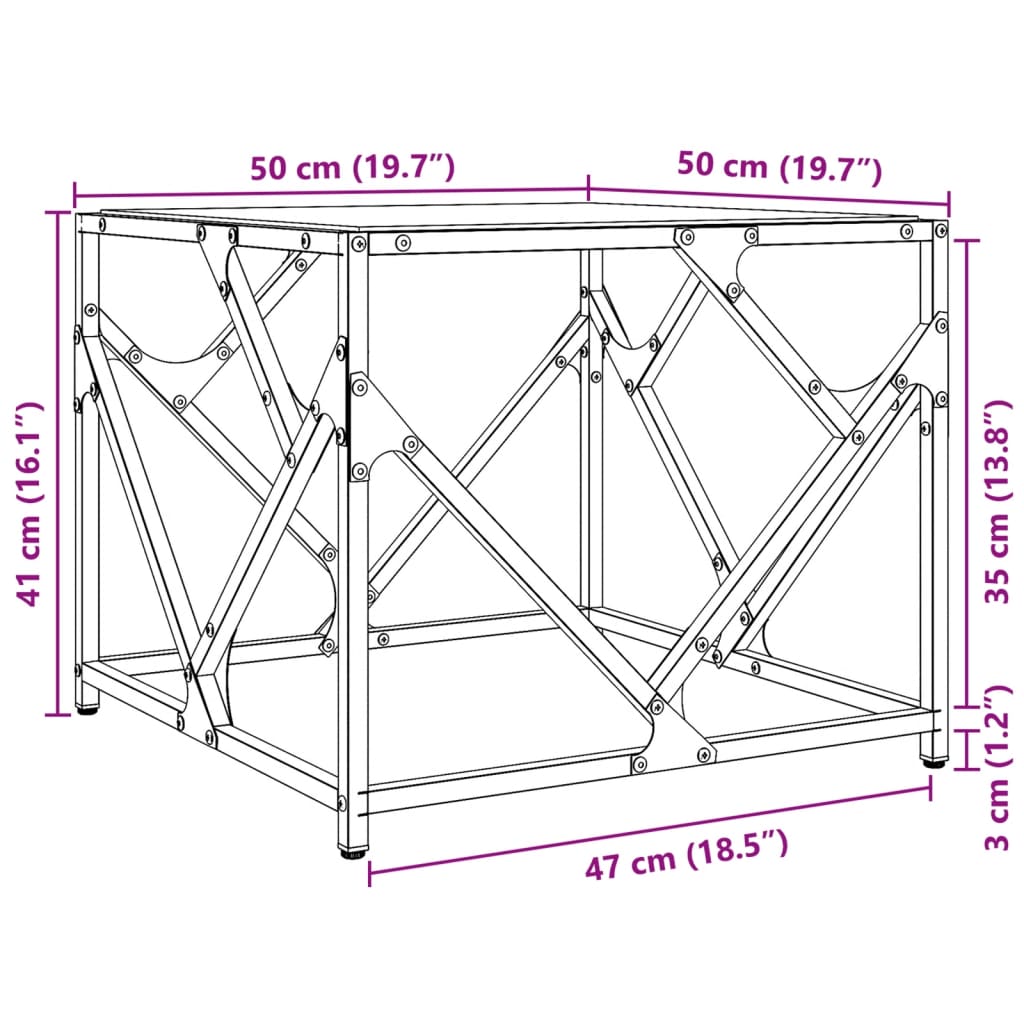 Table basse avec dessus en verre transparent 50x50x41 cm acier - Tables basses