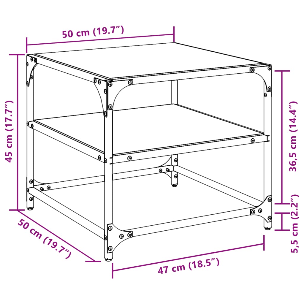 Table basse avec dessus en verre transparent 50x50x45 cm acier - Tables basses