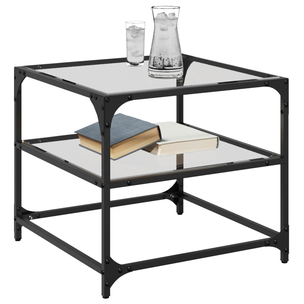 Table basse avec dessus en verre transparent 50x50x45 cm acier - Tables basses