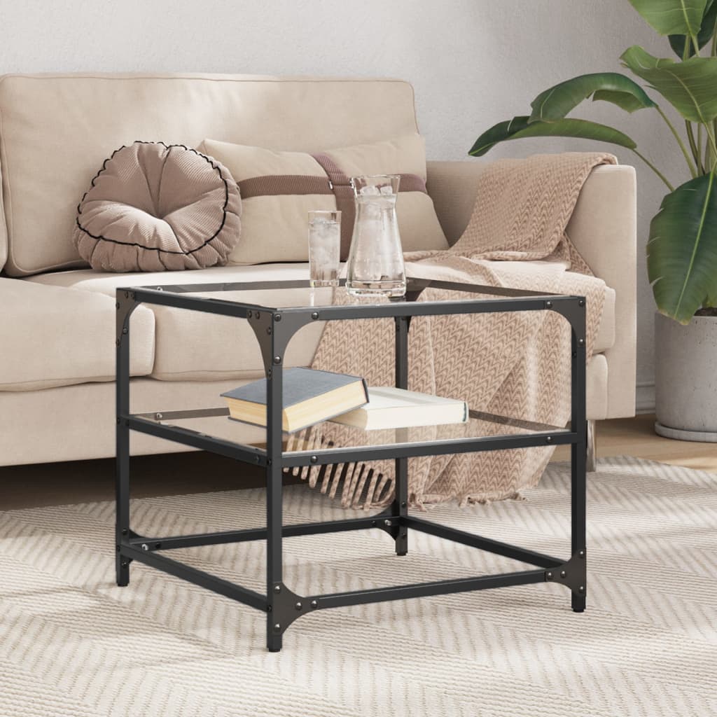 Table basse avec dessus en verre transparent 50x50x45 cm acier - Tables basses