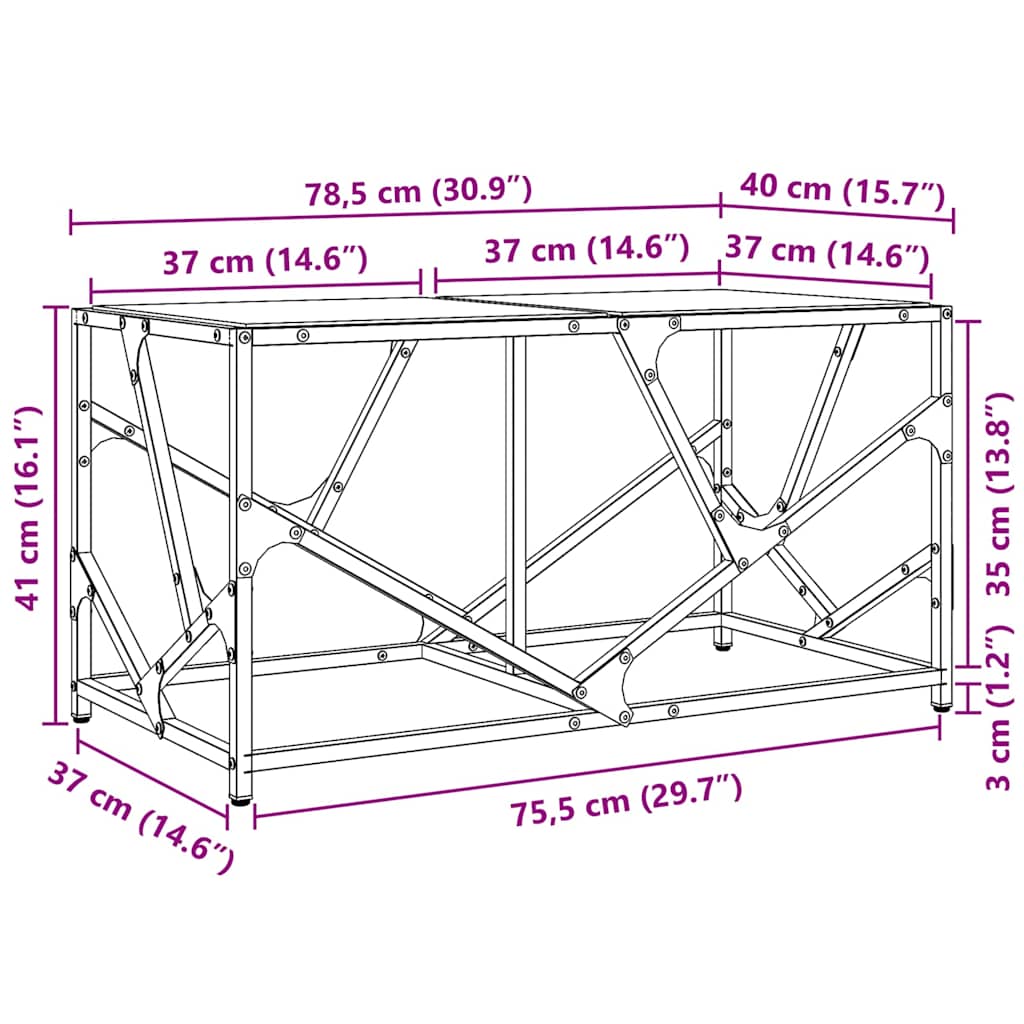Table basse avec dessus en verre transparent 78,5x40x41cm acier - Tables basses