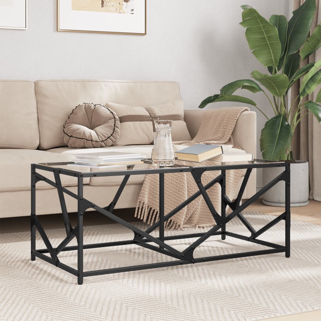 Table basse avec dessus en verre transparent 98,5x50x41cm acier - Tables basses