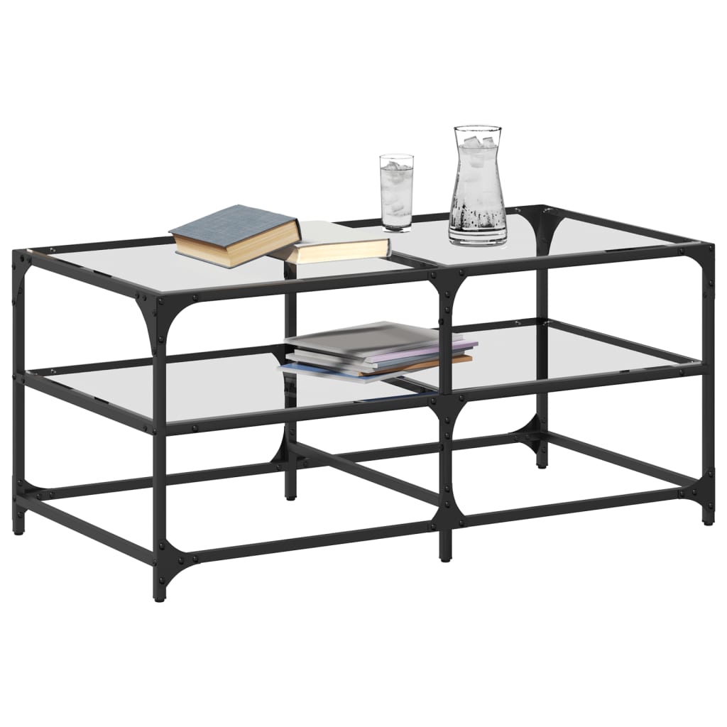 Table basse avec dessus en verre transparent 98,5x50x45cm acier - Tables basses