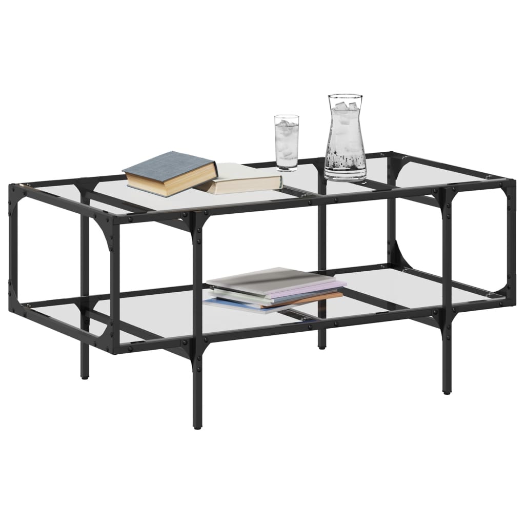 Table basse avec dessus en verre transparent 98,5x50x45cm acier - Tables basses