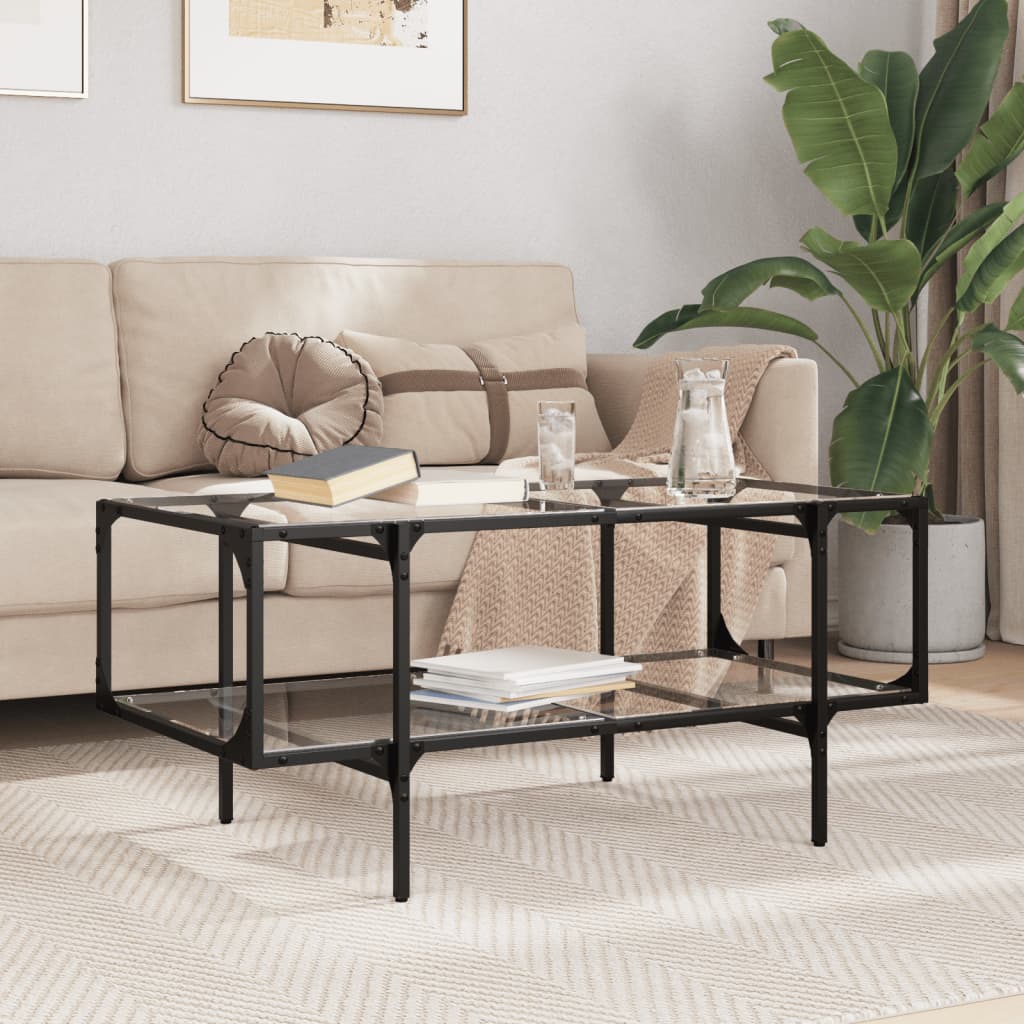 Table basse avec dessus en verre transparent 98,5x50x45cm acier - Tables basses