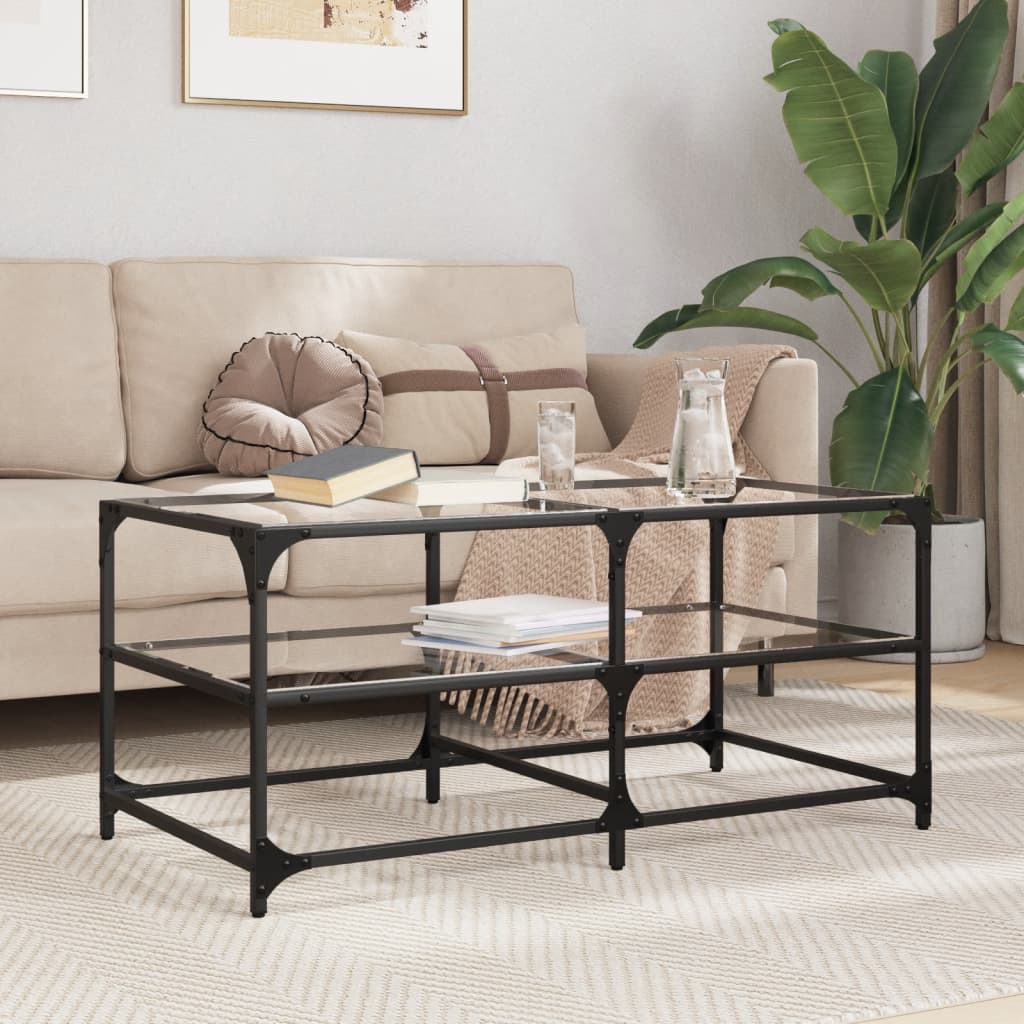Table basse avec dessus en verre transparent 98,5x50x45cm acier - Tables basses