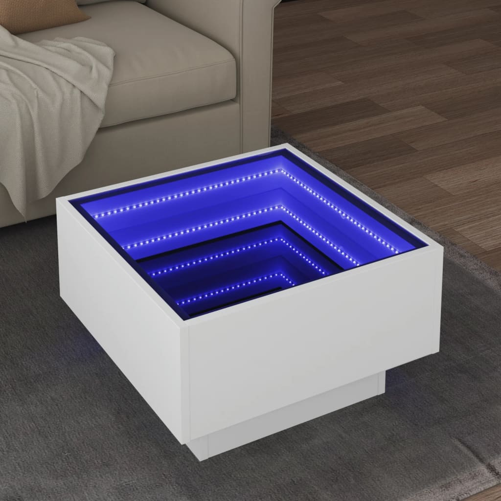 Table basse avec LED blanc 50x50x30 cm bois d’ingénierie - Tables basses