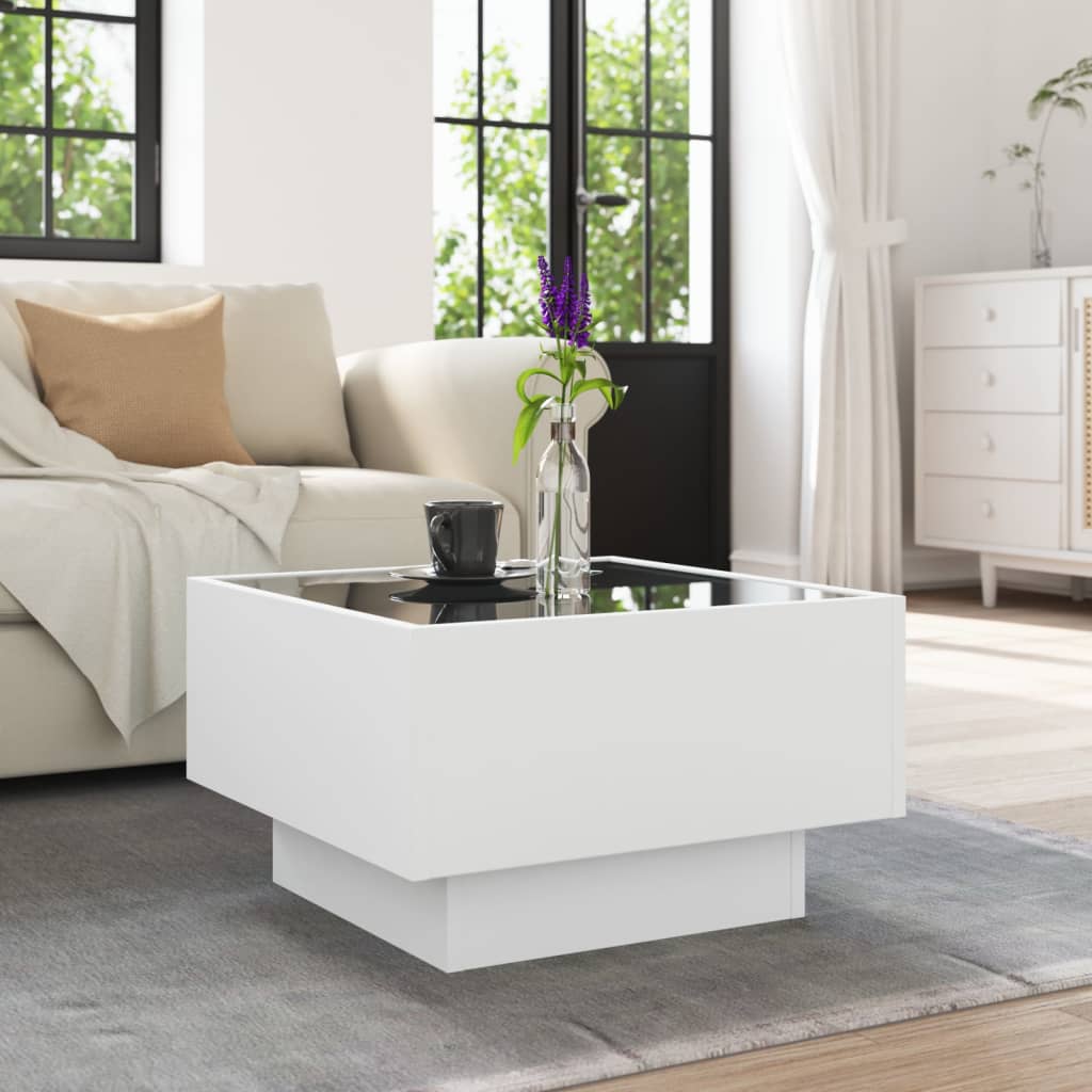 Table basse avec LED blanc 50x50x30 cm bois d’ingénierie - Tables basses