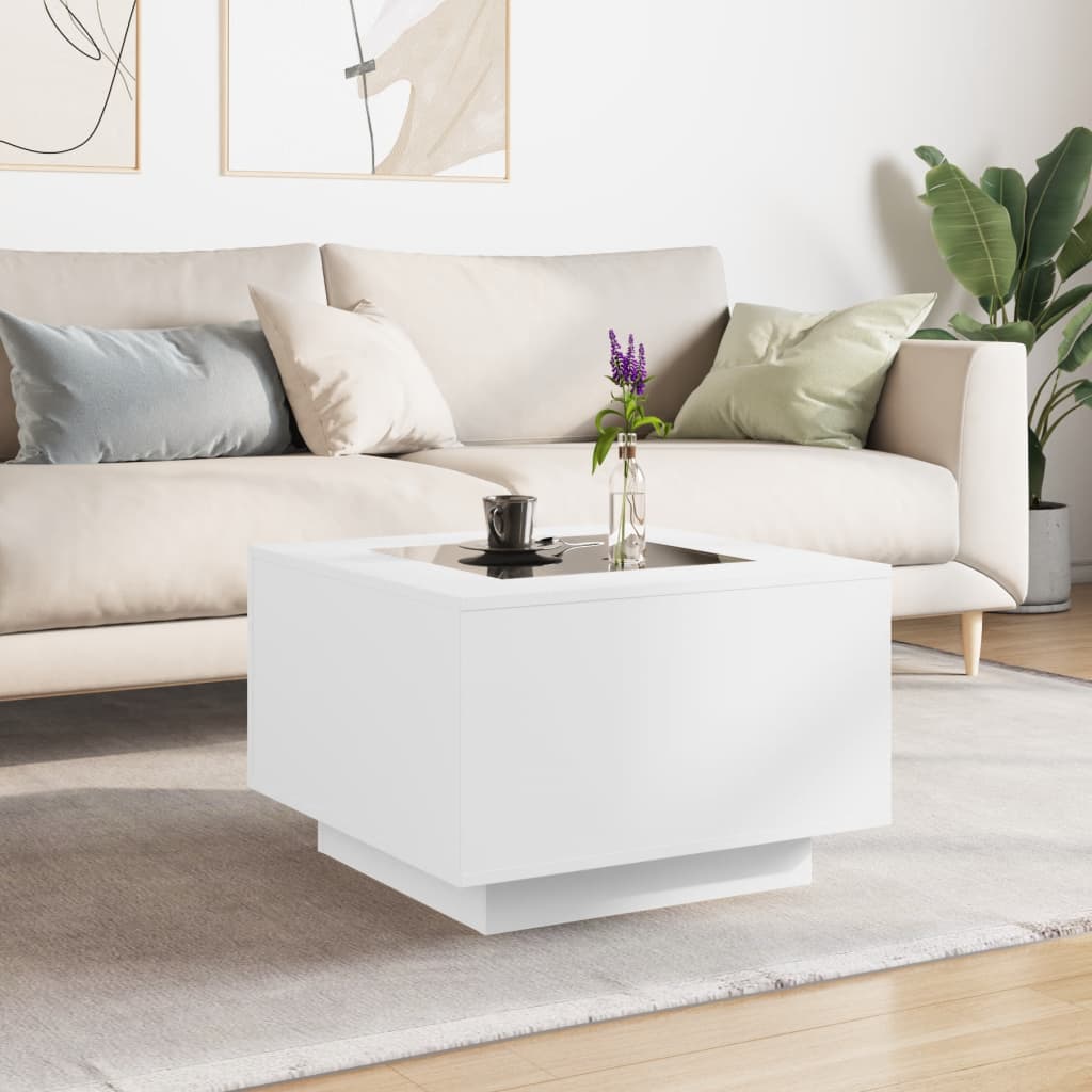 Table basse avec LED blanc 60x60x40 cm bois d’ingénierie - Tables basses