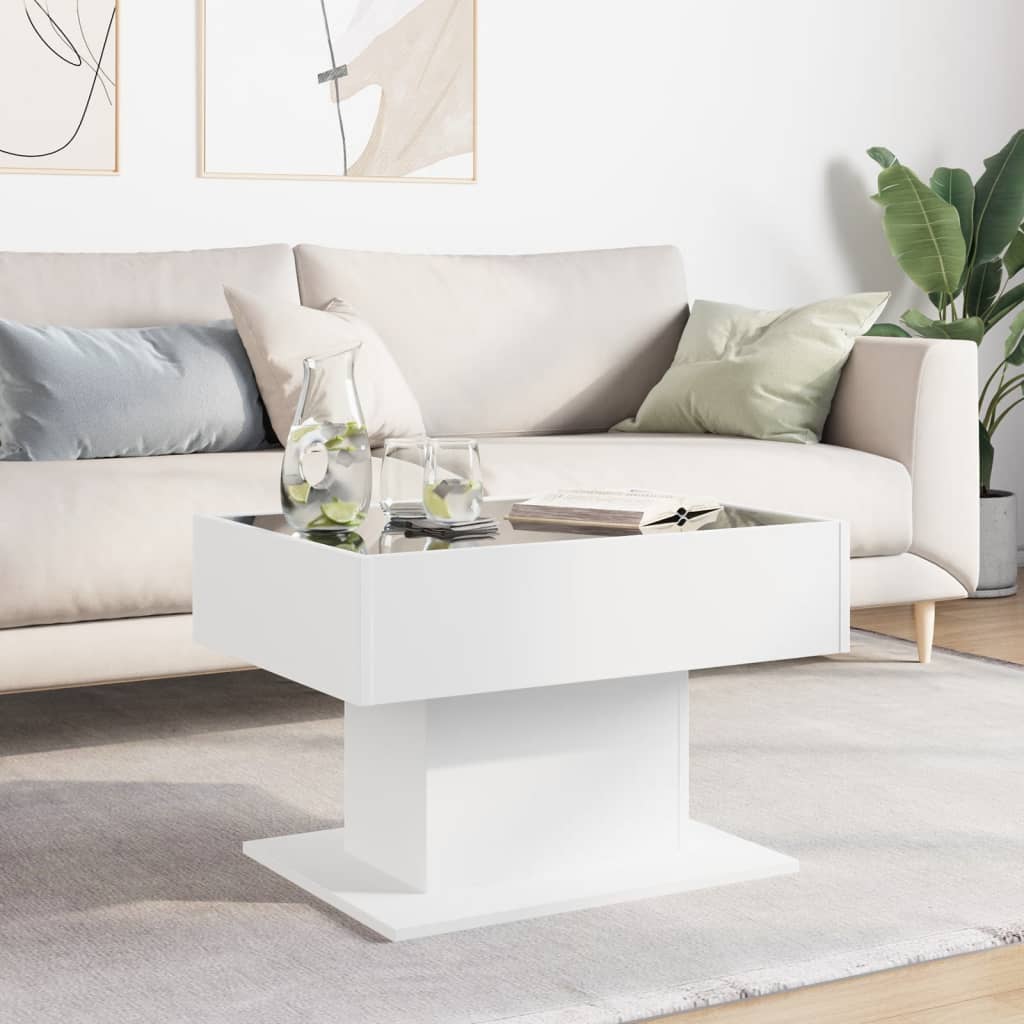 Table basse avec LED blanc 70x50x45 cm bois d’ingénierie - Tables basses