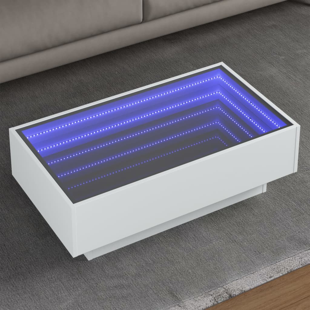 Table basse avec LED blanc 90x50x30 cm bois d’ingénierie - Tables basses