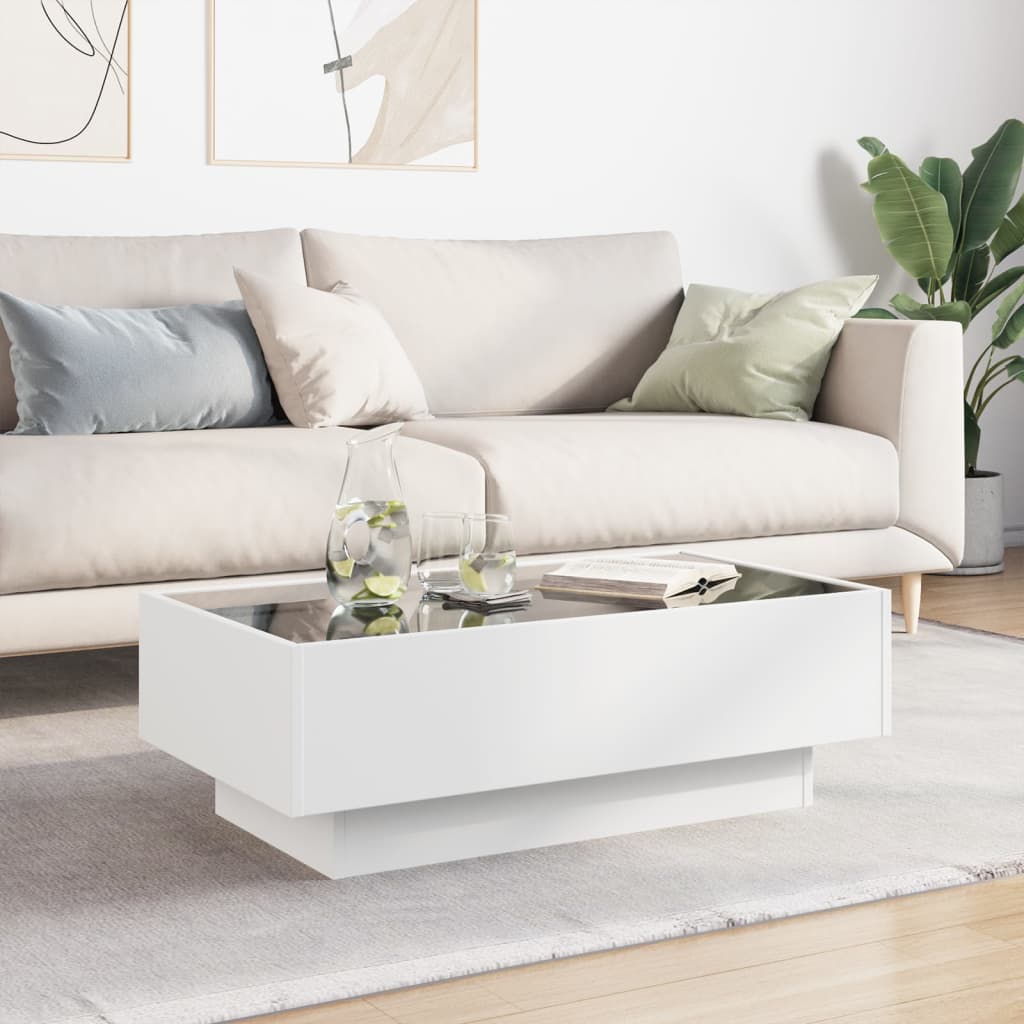 Table basse avec LED blanc 90x50x30 cm bois d’ingénierie - Tables basses