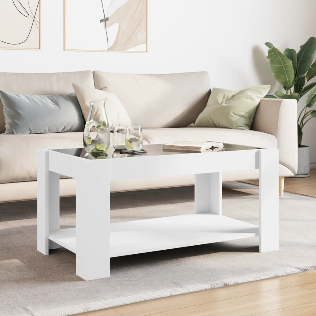 Table basse avec LED blanc 93x53x45 cm bois d’ingénierie - Tables basses