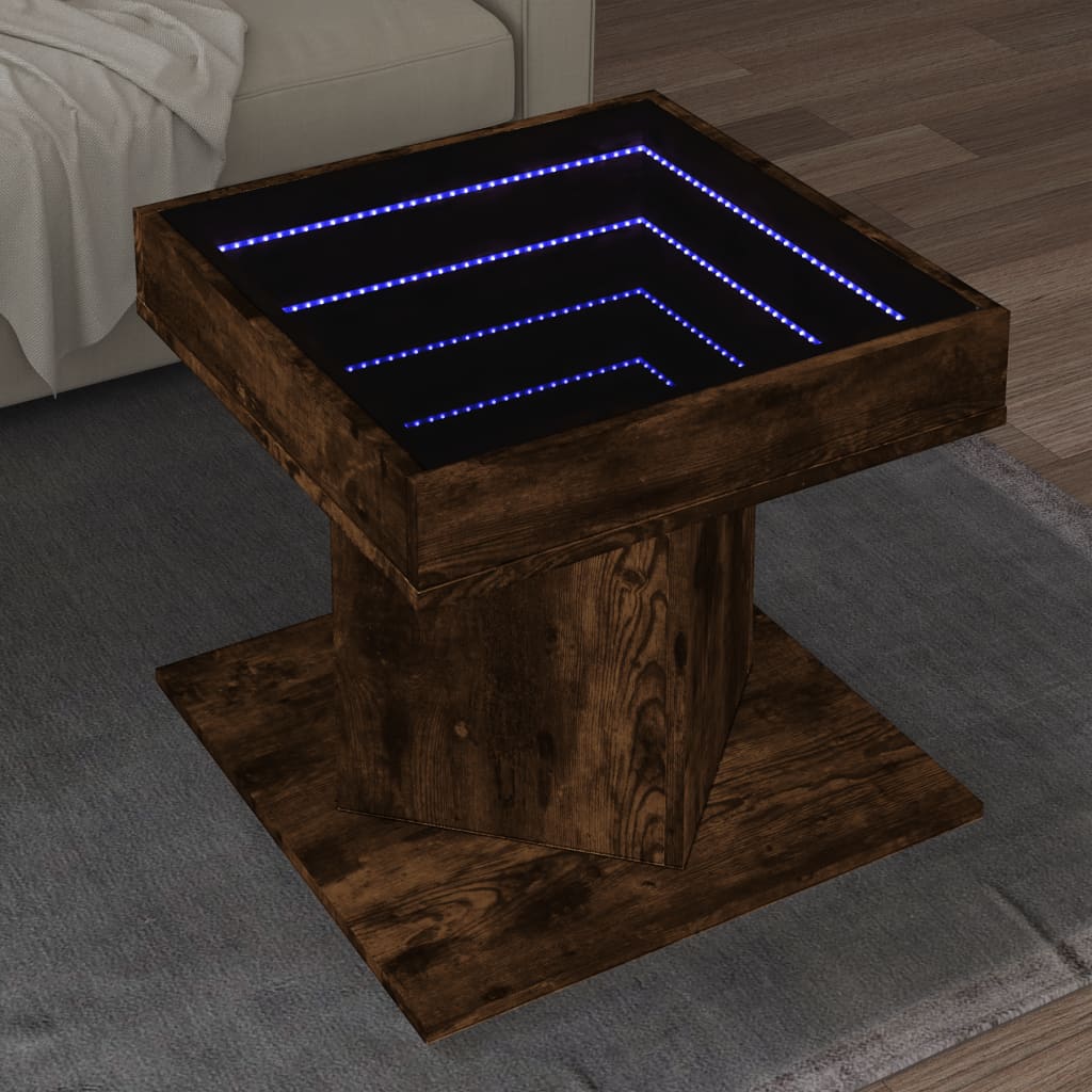 Table basse avec LED chêne fumé 50x50x45 cm bois d’ingénierie - Tables basses