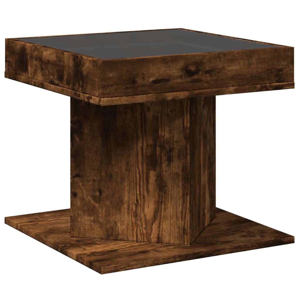 Table basse avec LED chêne fumé 50x50x45 cm bois d’ingénierie - Tables basses