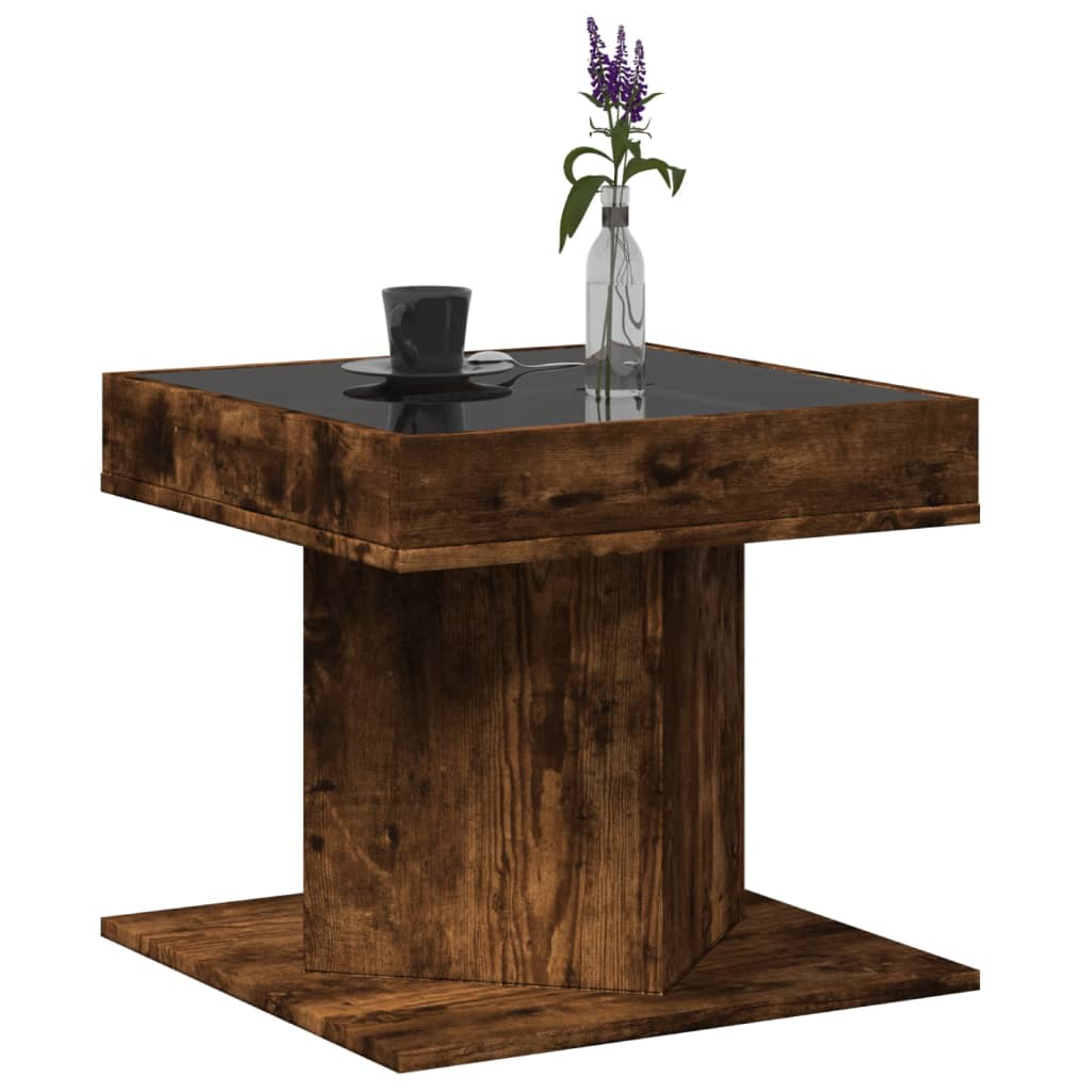 Table basse avec LED chêne fumé 50x50x45 cm bois d’ingénierie - Tables basses
