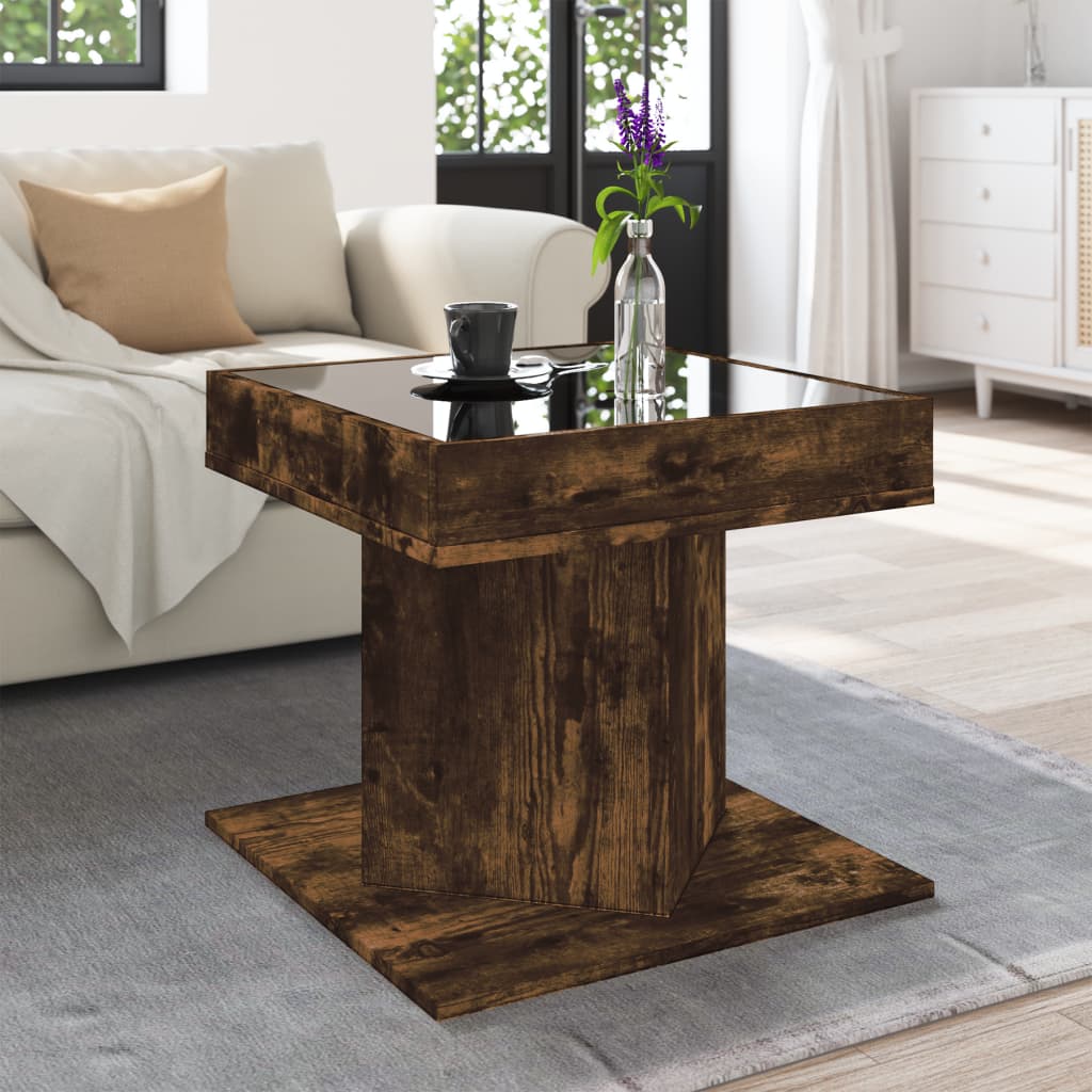 Table basse avec LED chêne fumé 50x50x45 cm bois d’ingénierie - Tables basses