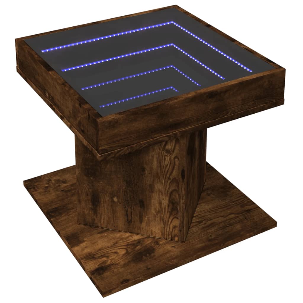 Table basse avec LED chêne fumé 50x50x45 cm bois d’ingénierie - Tables basses