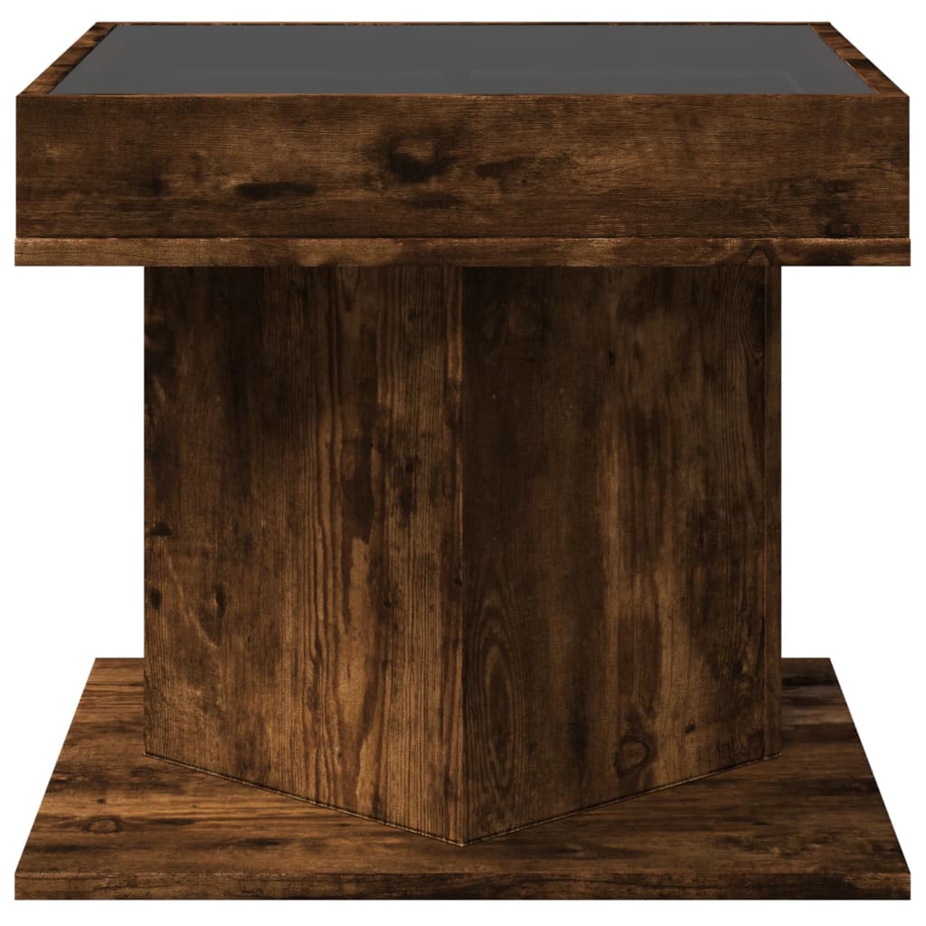 Table basse avec LED chêne fumé 50x50x45 cm bois d’ingénierie - Tables basses