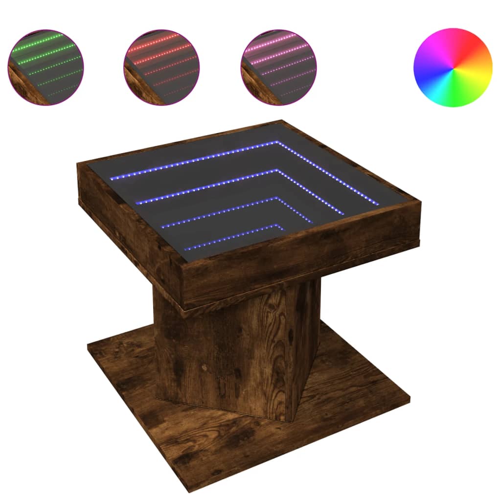 Table basse avec LED chêne fumé 50x50x45 cm bois d’ingénierie - Tables basses