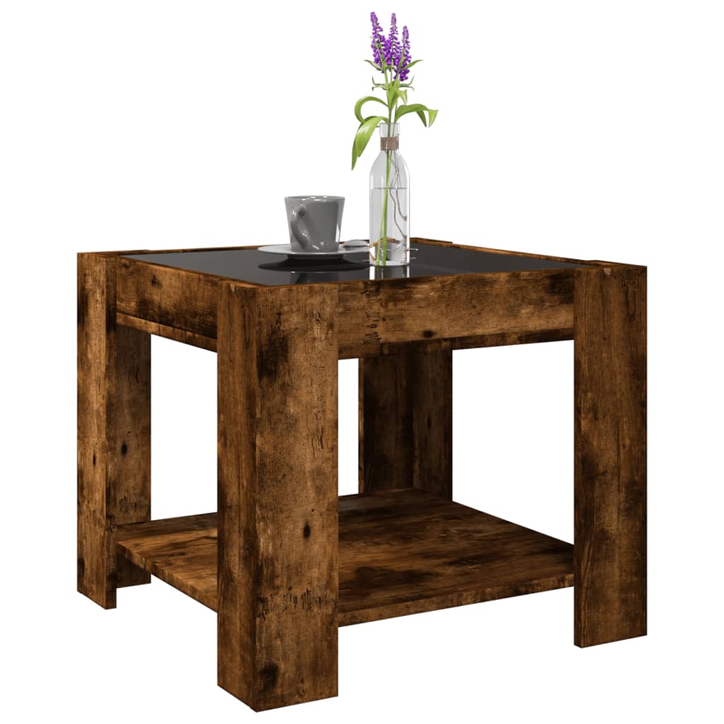 Table basse avec LED chêne fumé 53x53x45 cm bois d’ingénierie - Tables basses
