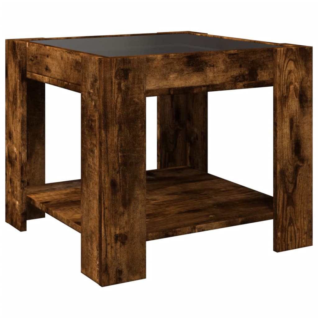 Table basse avec LED chêne fumé 53x53x45 cm bois d’ingénierie - Tables basses
