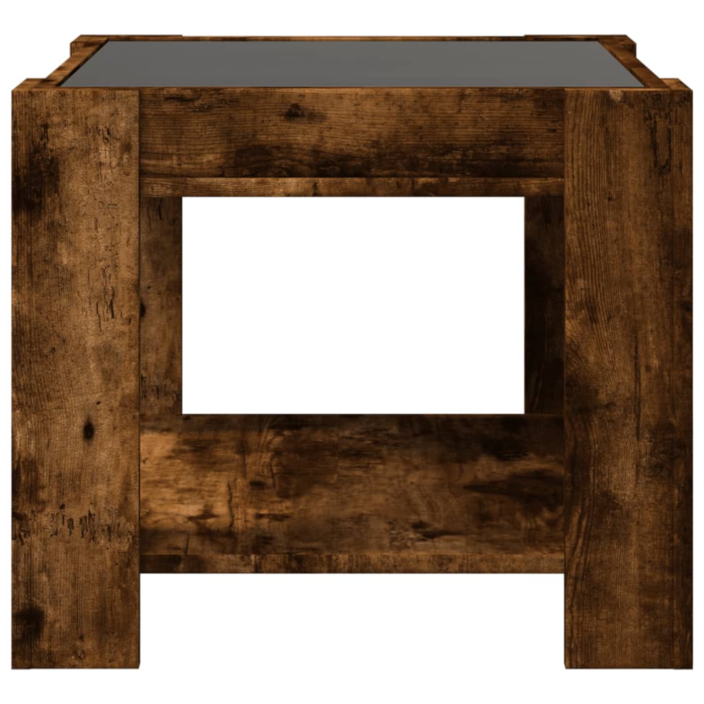 Table basse avec LED chêne fumé 53x53x45 cm bois d’ingénierie - Tables basses