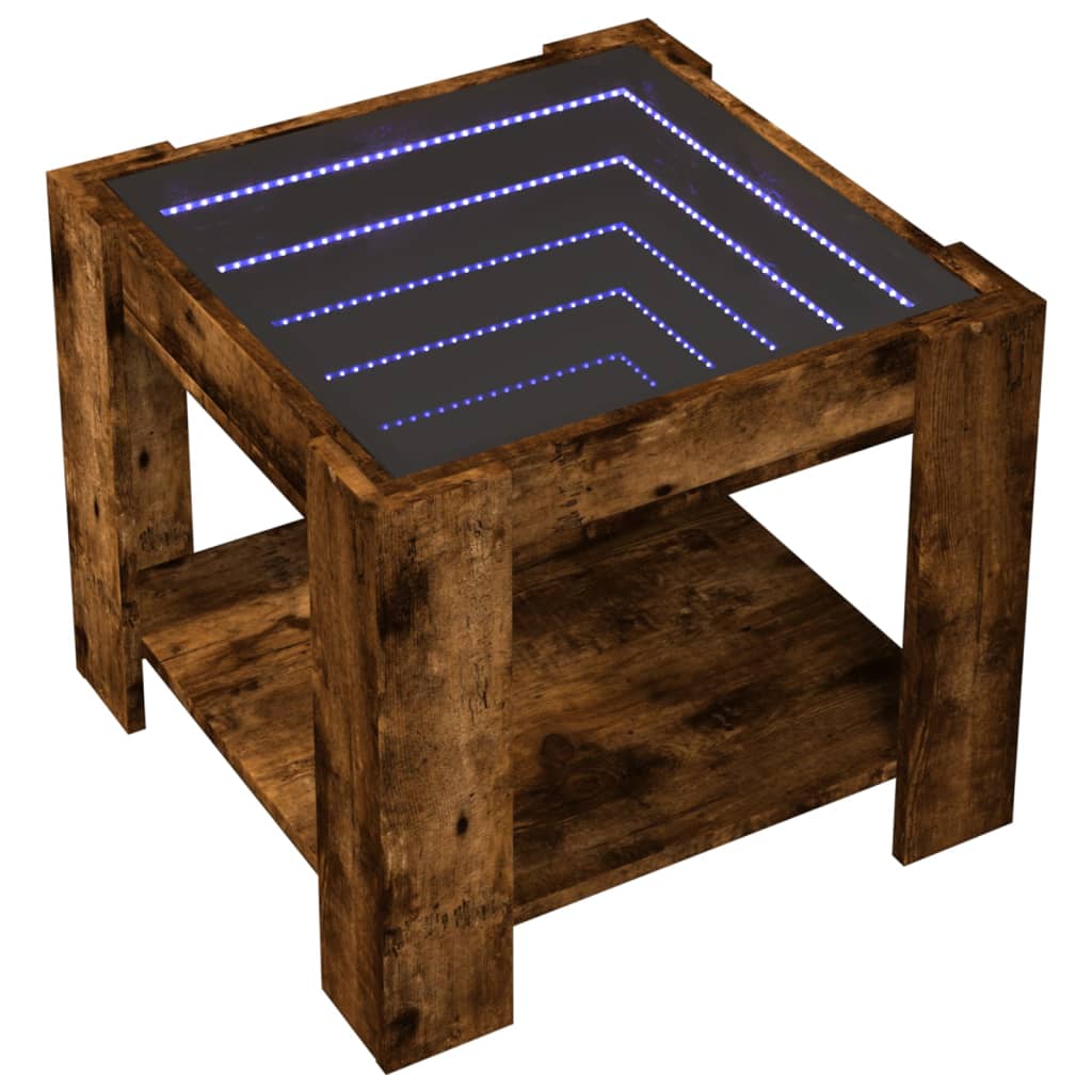 Table basse avec LED chêne fumé 53x53x45 cm bois d’ingénierie - Tables basses