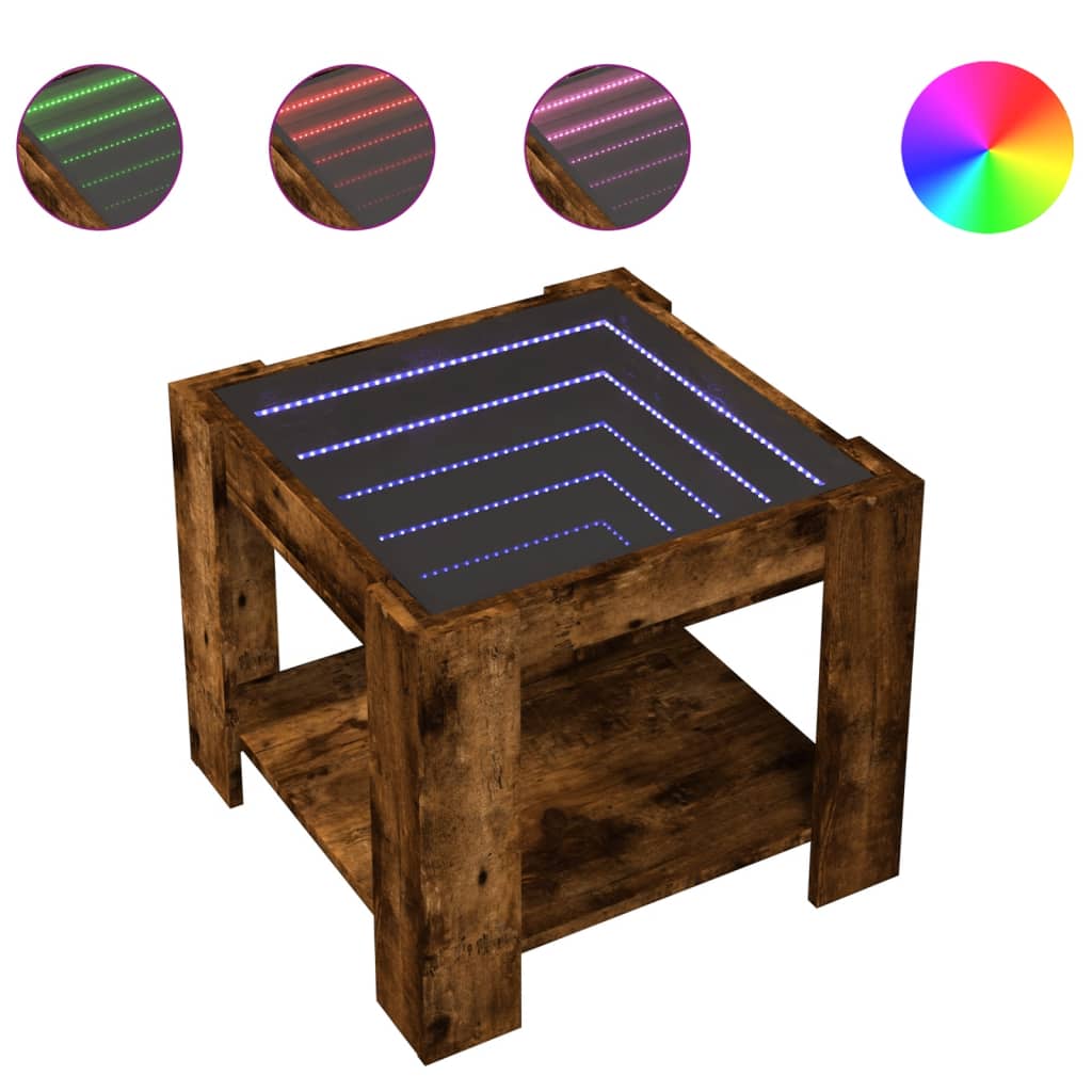 Table basse avec LED chêne fumé 53x53x45 cm bois d’ingénierie - Tables basses