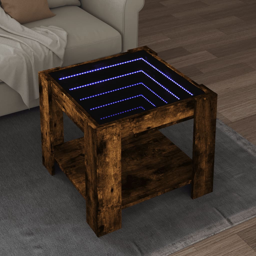 Table basse avec LED chêne fumé 53x53x45 cm bois d’ingénierie - Tables basses