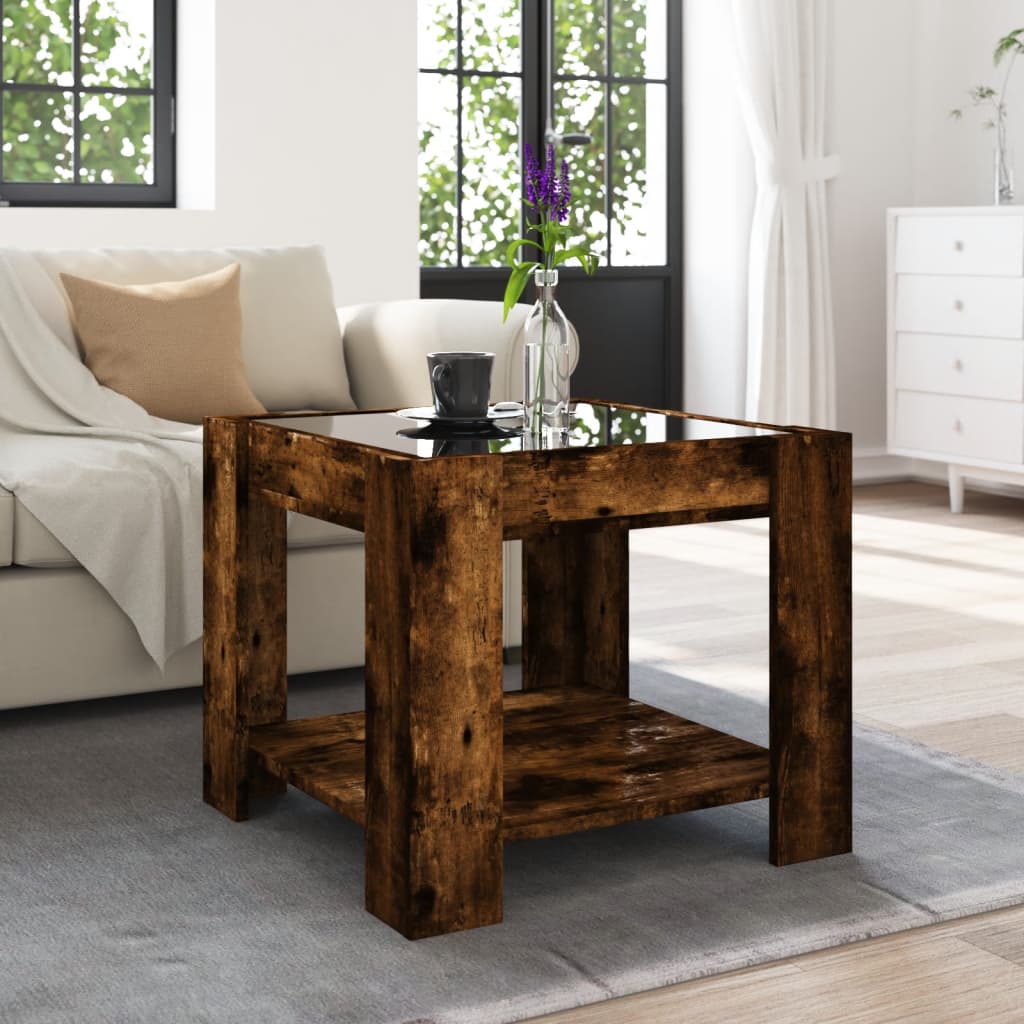 Table basse avec LED chêne fumé 53x53x45 cm bois d’ingénierie - Tables basses
