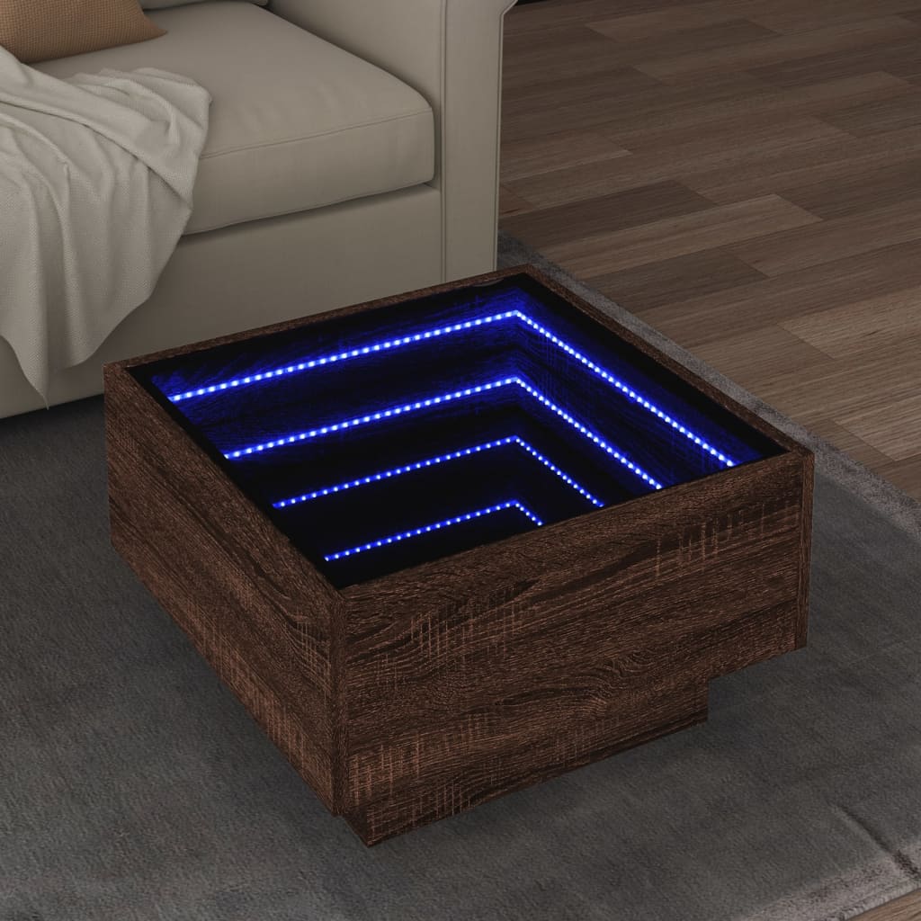 Table basse avec LED chêne marron 50x50x30 cm bois d’ingénierie - Tables basses