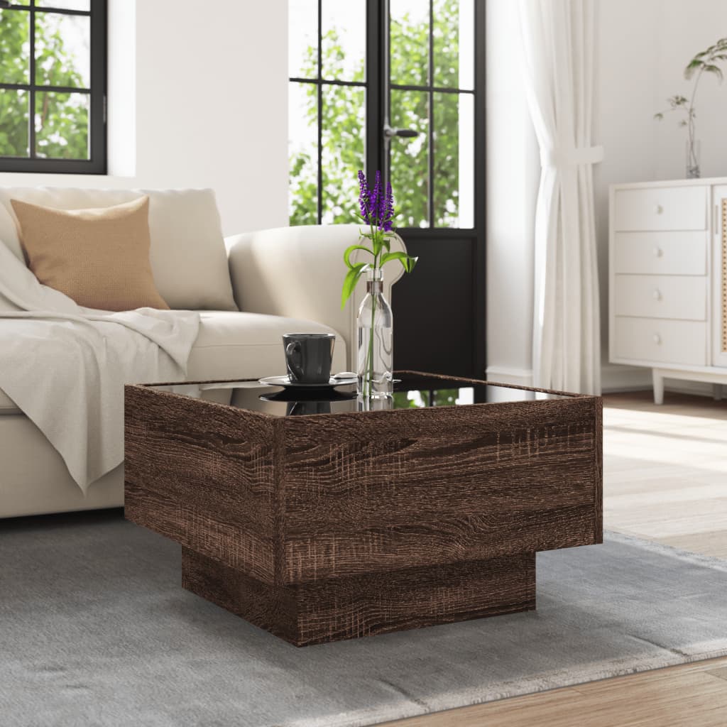 Table basse avec LED chêne marron 50x50x30 cm bois d’ingénierie - Tables basses