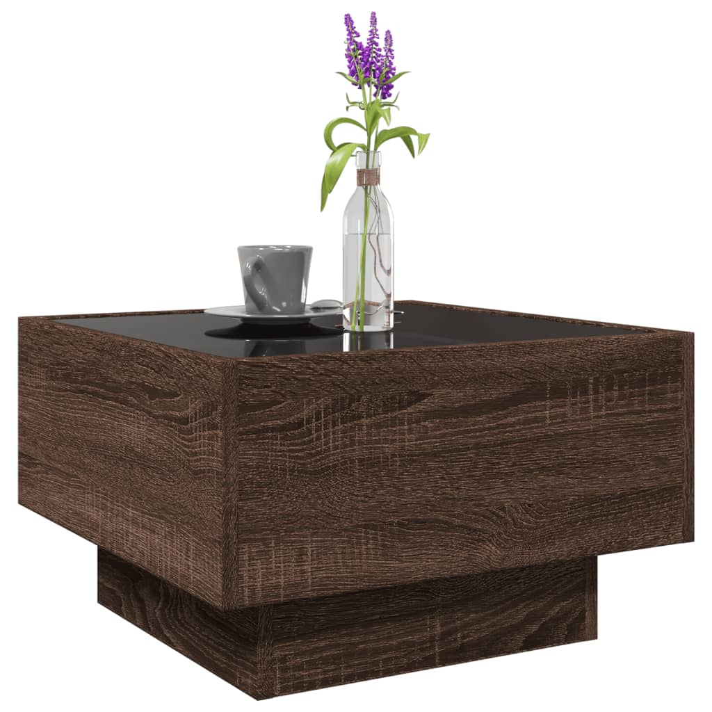 Table basse avec LED chêne marron 50x50x30 cm bois d’ingénierie - Tables basses