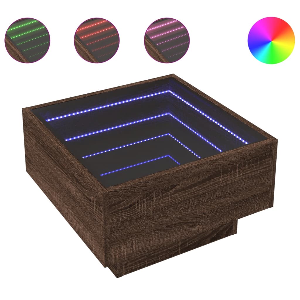 Table basse avec LED chêne marron 50x50x30 cm bois d’ingénierie - Tables basses