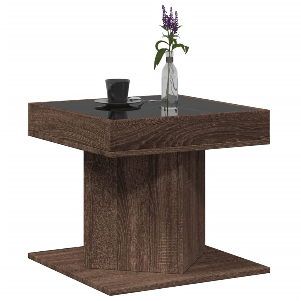 Table basse avec LED chêne marron 50x50x45 cm bois d’ingénierie - Tables basses