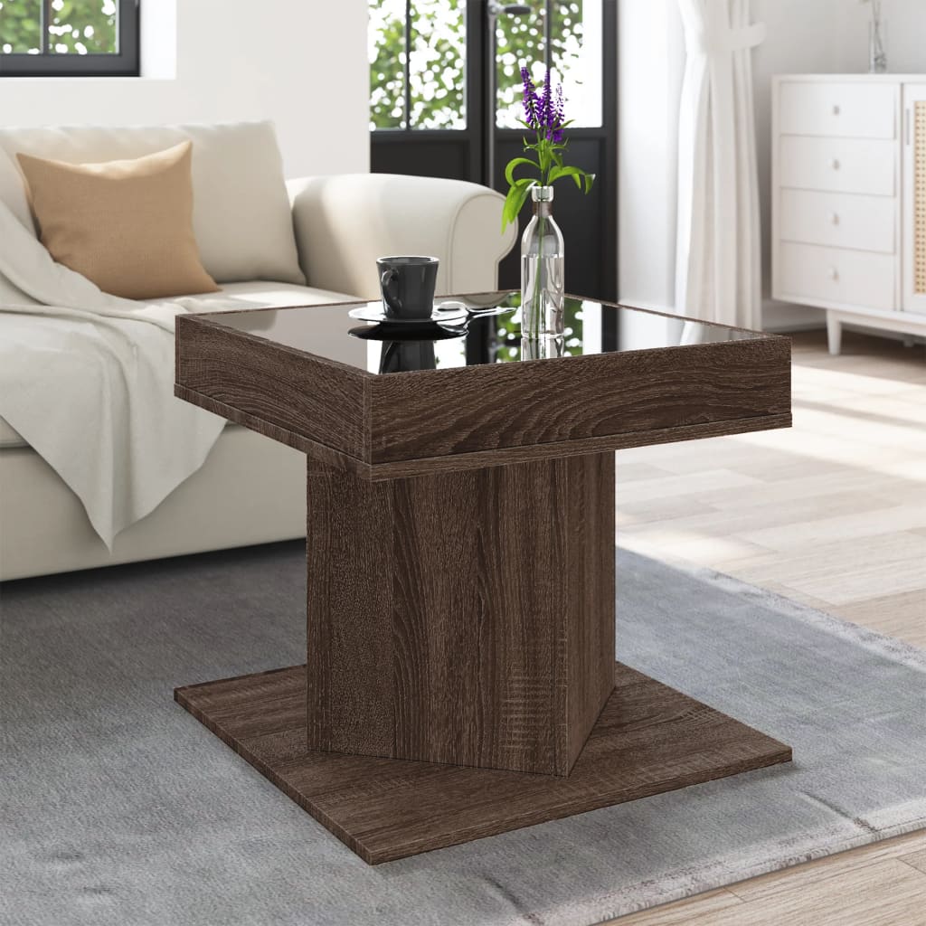 Table basse avec LED chêne marron 50x50x45 cm bois d’ingénierie - Tables basses