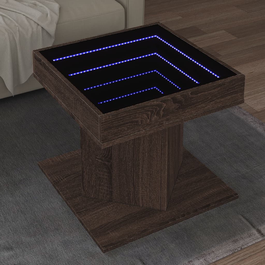 Table basse avec LED chêne marron 50x50x45 cm bois d’ingénierie - Tables basses
