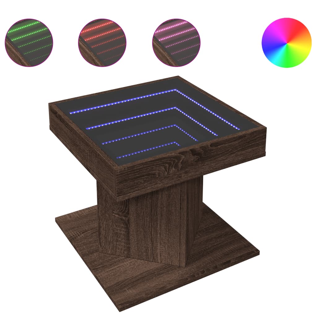 Table basse avec LED chêne marron 50x50x45 cm bois d’ingénierie - Tables basses